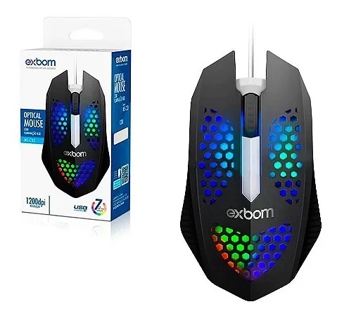 Mouse Optico Com Fio, RGB 1200dpi EXBOM MS-C33