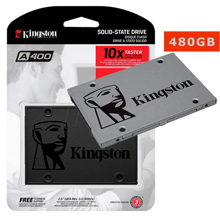 SSD de 480GB Kingston A400 SA400S37 / 480G 500 MB / s de Leitura - Preta