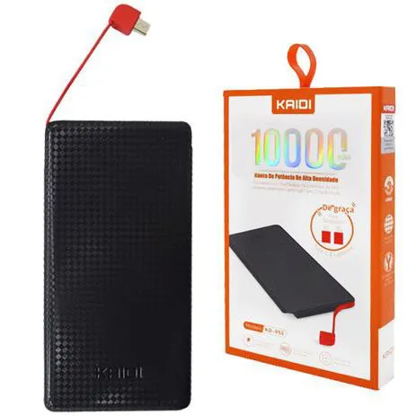 Power bank Kaidi 3 Saida V8 / IPhone / Tipo-C Portátil 10000 MAh Modelo: KD-951 Cor Preto