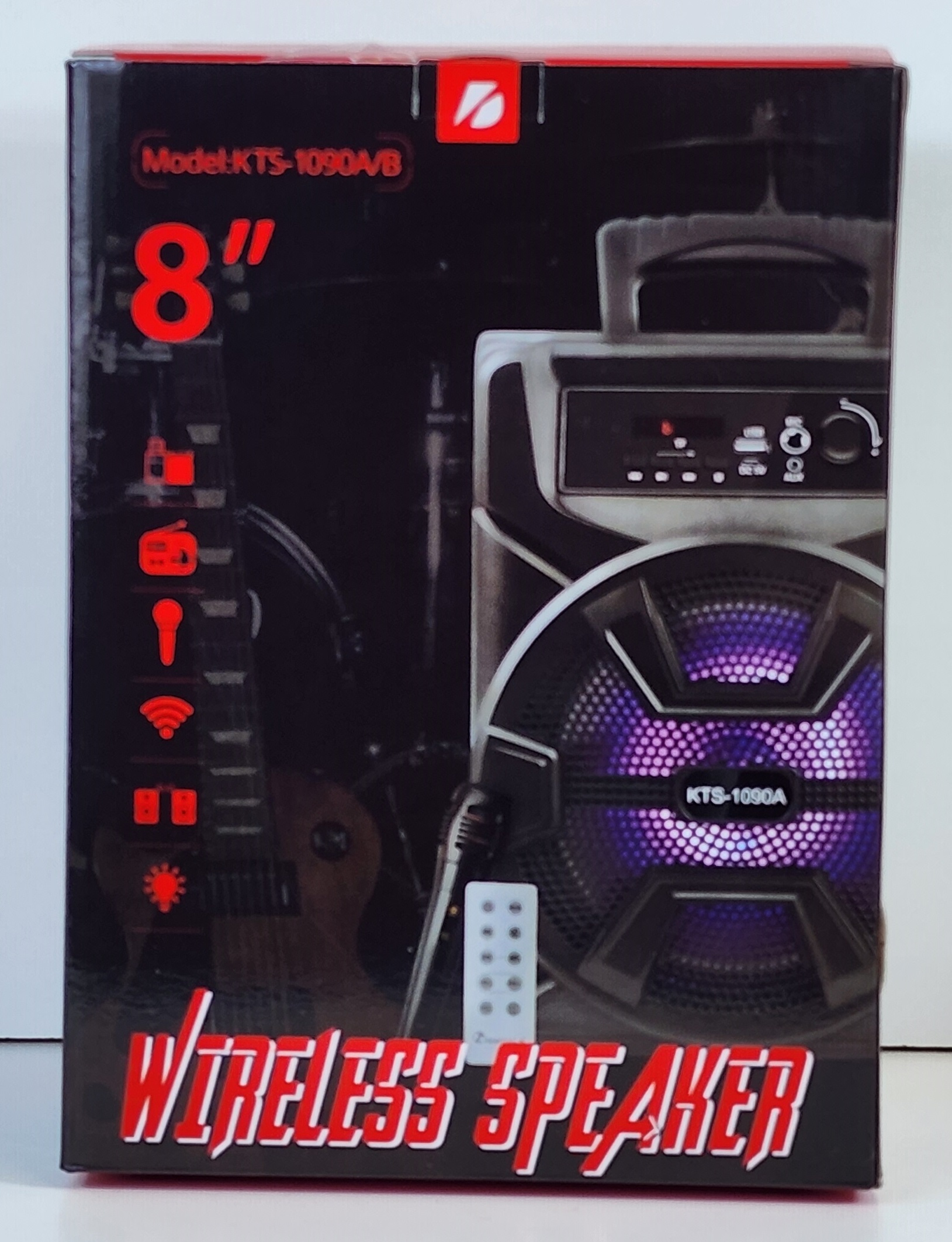 2456-0-Caixa De Som 8'' Wireless Speaker Karaoke Portatil Fm Ts Usb Recarregavel KTS-1090A