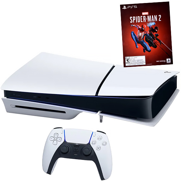 2632-0-Console Sony PlayStation 5 Slim 1TB CFI-2015 8K PS5 + Jogo Homem-Aranha 2 - Branco / Marrom