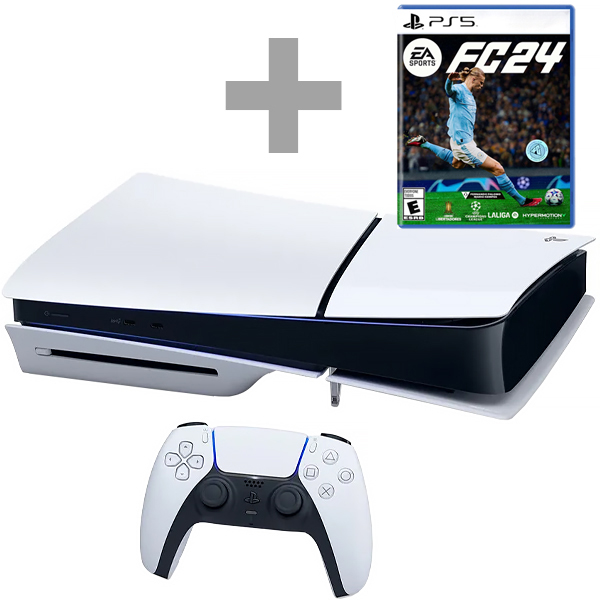2633-0-Console Sony PlayStation 5 Slim 1TB CFI-2000 (JP) 8K PS5 + Jogo EA SPORTS FC24 - Branco / Marrom