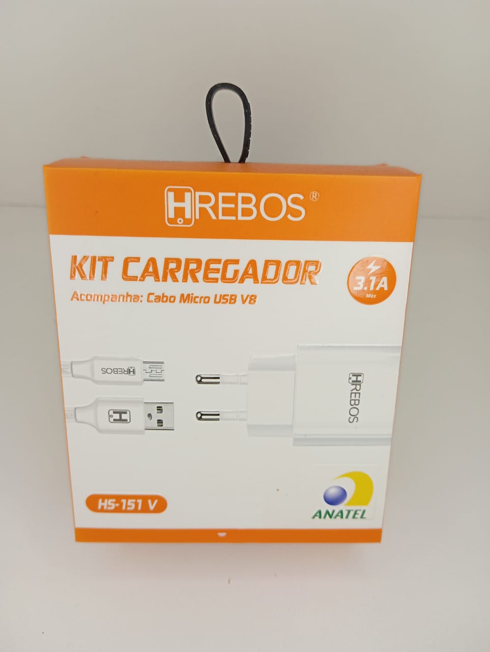 Kit Carregador Hrebos 3.1A Cabo Usb V8 Hs-151V Branco