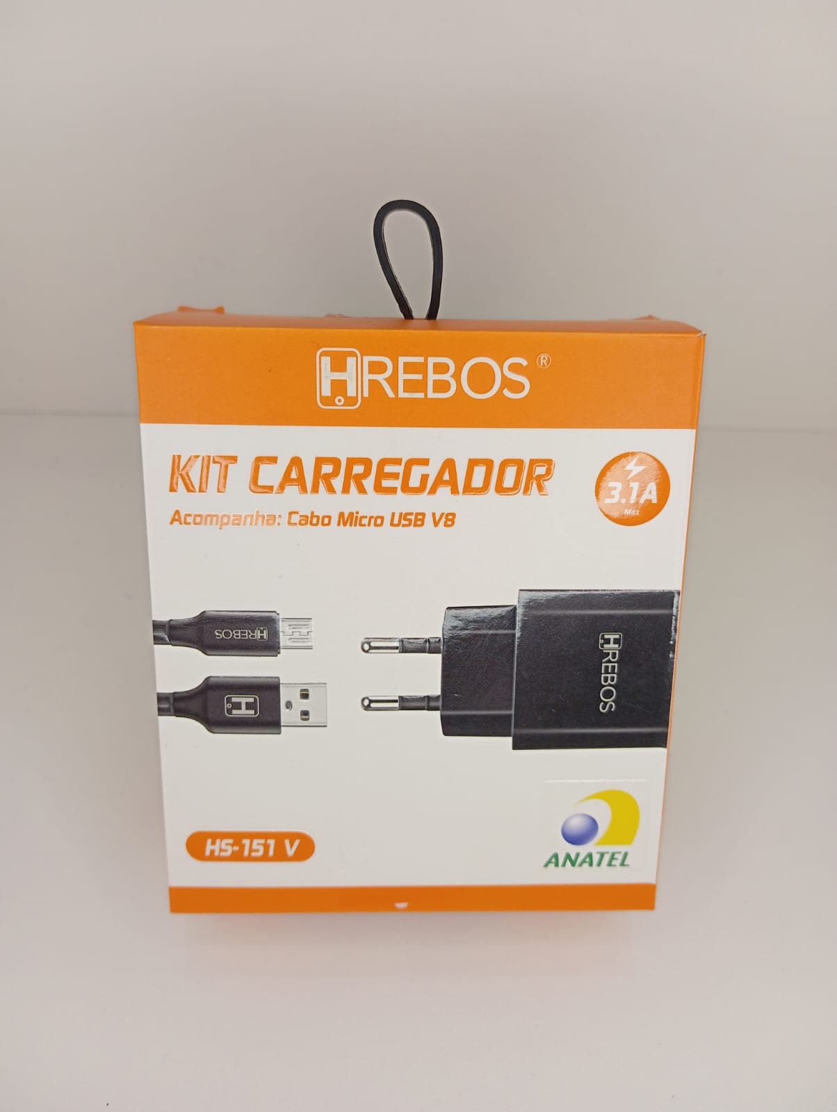 Kit Carregador Hrebos 3.1A Cabo Usb V8 Hs-151V Preto