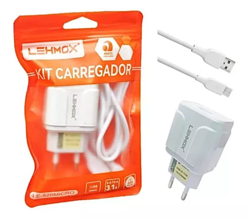 Carregador Lehmox Carregamento Rápido 1 USB 3.1A LE-518 Micro V8