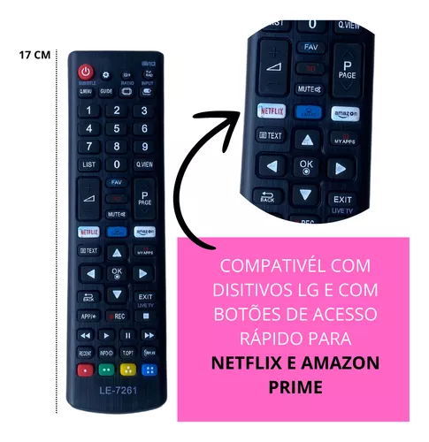 3764-0-Controle Remoto Lelong Compatível Com Tv LG C/Botão Netflix / Smart / Amazon Mod  LE-7261