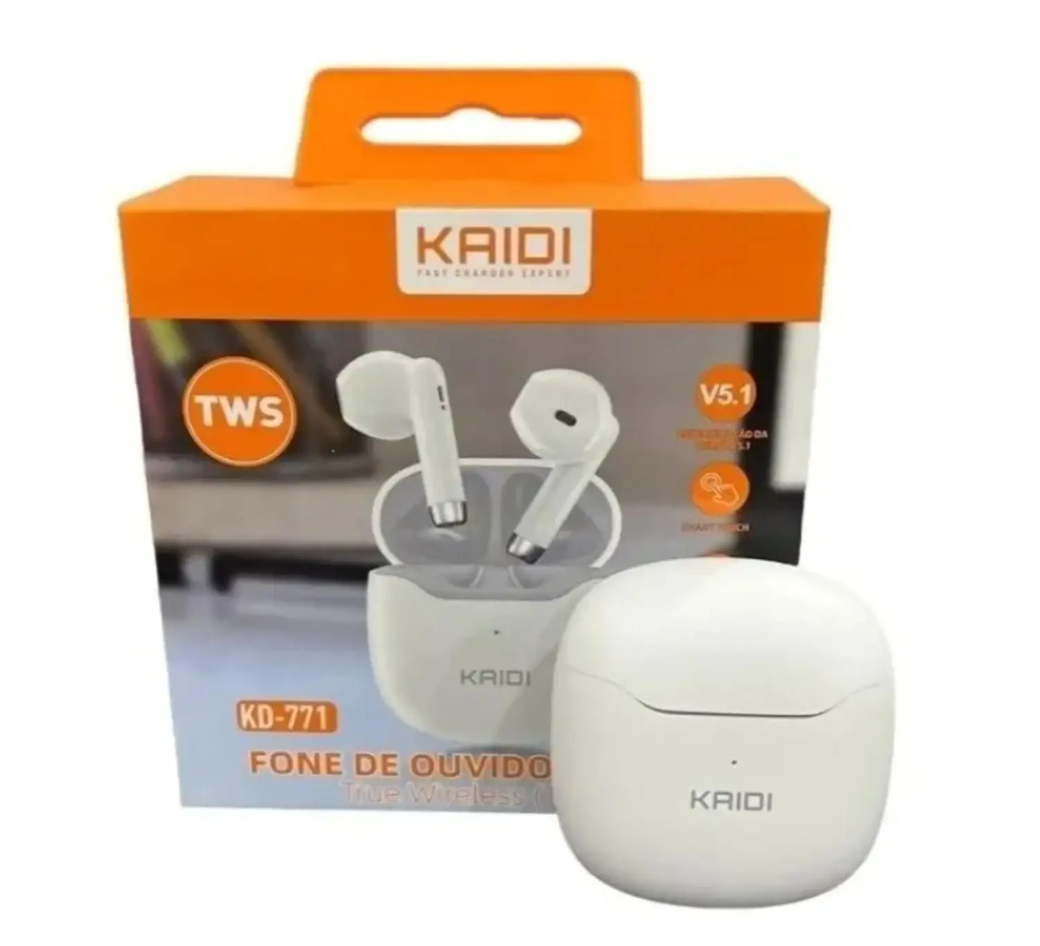 3804-4944-Fone De Ouvido Bluetooth P/ Celular Sem Fio Kaidi Tws Modelo Kd-771 Cor Branco