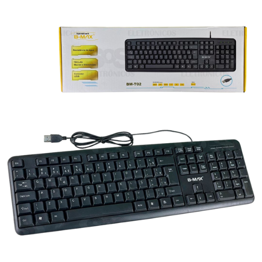 3866-0-Teclado Básico Usb Padrão Com Fio B-MAX Modelo BM-T02