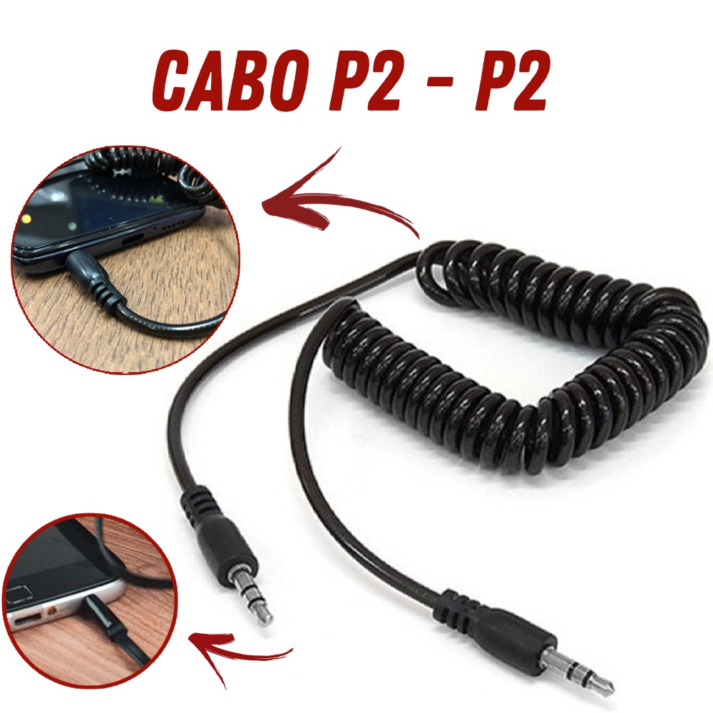3868-0-Cabo Auxiliar Kapbom Espiral Mola P2 + P2 Stereo Áudio Mp3 Mp4 Saquinho Modelo kap-UH035