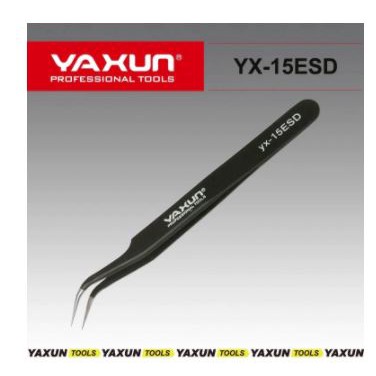 3957-0-Pinça Antiestatica Curvada Fina Yaxun Original 15B ESD Cor Preta
