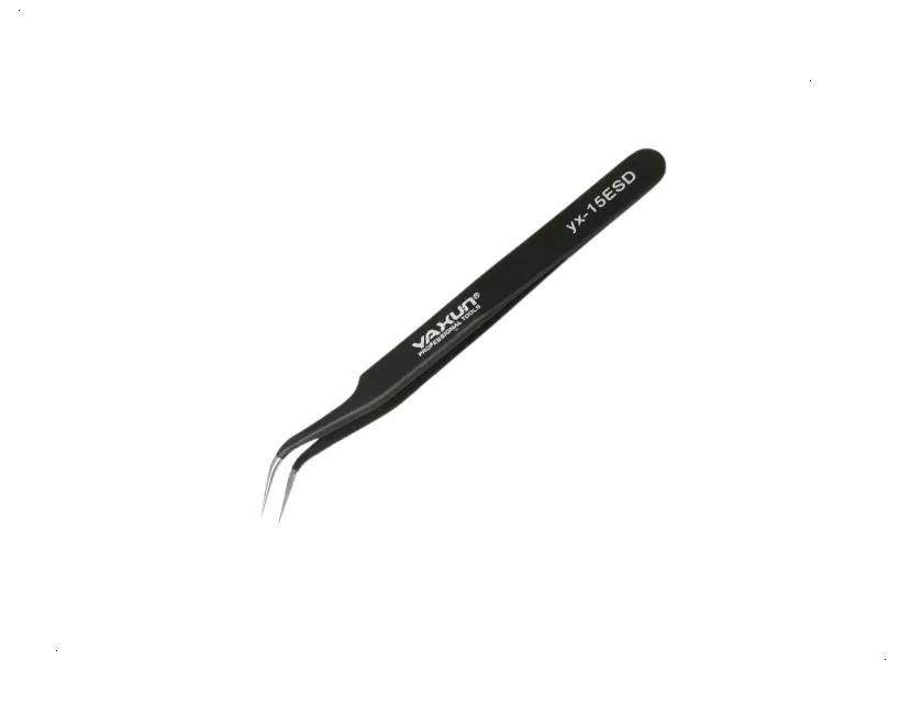 Pinça Antiestatica Curvada Fina Yaxun Original 15B ESD Cor Preta 
