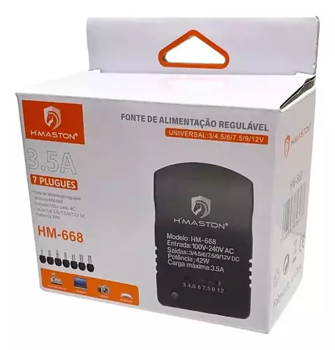 3989-0-Fonte de Alimentação H'maston Regulável 3/4.5/6/7.5/9/12V - 3.5A Modelo HM-668 