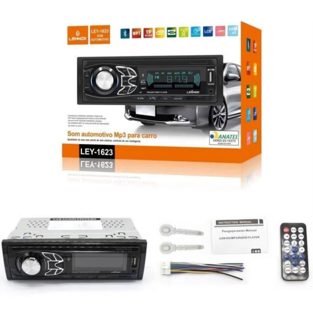 4117-0-Rádio Bluetooth Similar Pioneer Comando de Voz Automotivo USB Som Mp3 lehmox ley-1623
