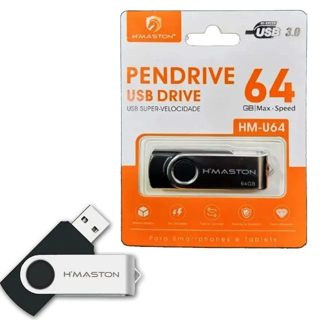 Imagem Principal Pen drive 64gb H,Maston 3.0 Preto Mod HM-U64 Original