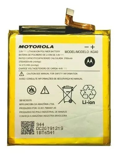 115-0-Bateria Motorola Moto G8 XT-2045 / E7 XT-2095-1 / One Macro XT-2016-2 / G8 Play Xt- 2015 Modelo KG40 Capacidade 3760 / 4000mAh