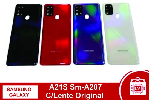 323-5125-Tampa Traseira Samsung Galaxy A21S Sm-A207 C/Lente Original Cor Azul Claro 