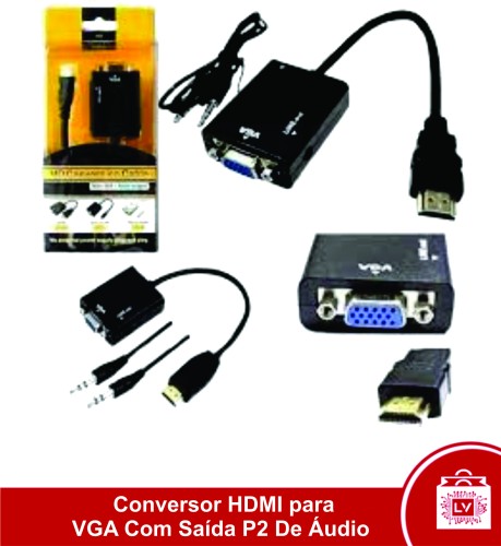 331-0-Cabo Adptador Conversor HDMI Para VGA Com Saída P2 De Áudio 