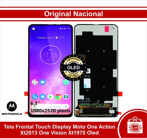 56-0-Tela Frontal Touch Display Moto One Action Xt-2013 One Vision Xt1970 S/Aro Oled Original Nacional