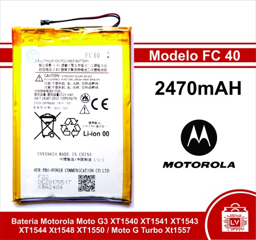 93-0-Bateria Motorola Moto G3 XT-1540 XT-1541 XT-1543 XT-1544 XT-1548 XT-1550 / Moto G Turbo XT1557   FC-40 Capacidade 2470 mAh