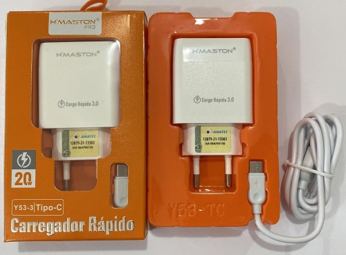 683-0-Carregador Turbo H,Maston Faster Charger 20w 3,1A 1 Usb Cabo Tipo-C Mod: Y53-3