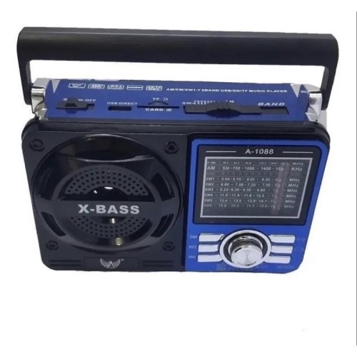703-968-Rádio Retrô Vintage Bluetooth Usb / Sd / Am / Fm C/Lanterna Ad-1088  - Azul