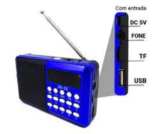 708-981-Radio Retro Portátil fm / Bluetooth / Usb / tf / With Recarregável Altomex JD-31 - Azul