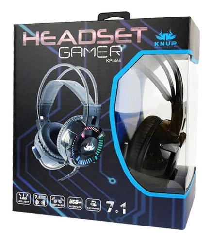 813-0-Headset Headphone fone de ouvido Gamer KNUP 7.1 com LED colorido, USB fio de 2.20m Modelo KP-464