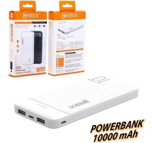 900-1130-Power Bank HREBOS 2.1A 10.000 Mah 2 X USB Modelo:HS-923 - Branco