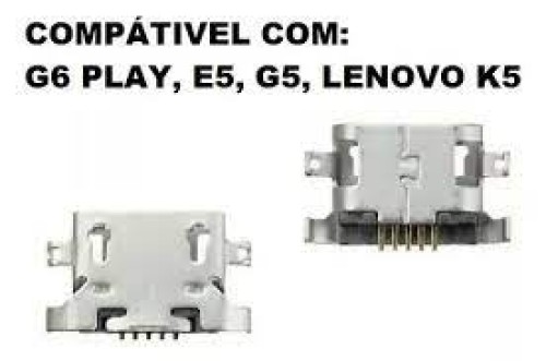 1304-0-Conector Carga Solda Micro V8 Compatíveis Moto G6 Play / E5 / LG Lenovo K5 Original