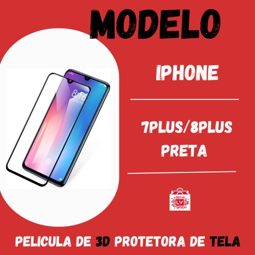 1639-0-Película 3D IPhone 7 Plus / IP 8 Plus Preta
