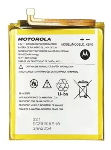 196-1572-Bateria Motorola E6S Xt-2029 / E6 XT-2053 /  E6i XT-2053-5 /  E6 Play Xt-2029 Modelo KS40 Capacidade 3000 mAh 1-Linha