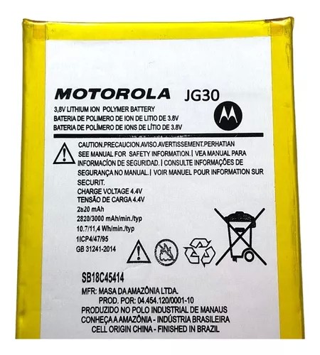 118-1859-Bateria Motorola Moto G7 Xt-1962 Modelo JG30 Capacidade 3000 mAh