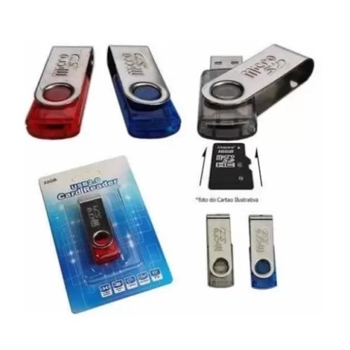 2297-0-Leitor de Cartão de Memória USB Card Reader 2.0 32GB
