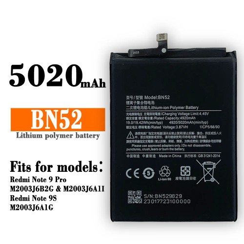2135-2152-Bateria 1 Linha Xiaomi Note 9s /Note 9 Pro Capacidade 4920 Mah Modelo BN52