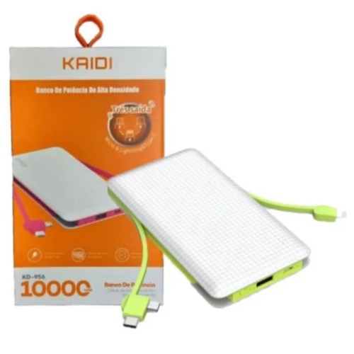 2341-2158-Power bank Kaidi 3 Saida V8 / IPhone / Tipo-C Portátil 10000 MAh Modelo: KD-231 Branco
