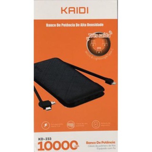 2341-2159-Power bank Kaidi 3 Saida V8 / IPhone / Tipo-C Portátil 10000 MAh Modelo: KD-231  Preto